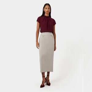 Forcast Milla Midi Skirt in Stone | Chic Office | Capsule Wardrobe Staple